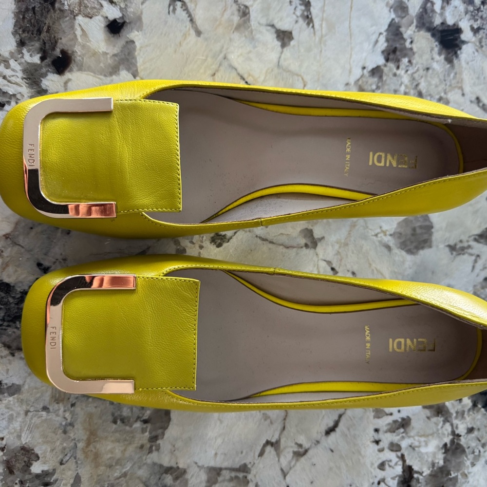 Designer Lemon-Lime Leather Heels with Gold Hardware